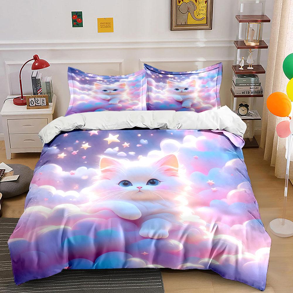 Dreamy Cat Themed Decor Set Multiple Sizes Kid'S And Adults' Bedroom Exquisite 3Pc Bedding Set, Gift