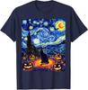Halloween Black Cat Van Gogh Starry Night Cat Costume Women TShirt Y2k Kitten Pumpkin Spooky Graphic Outfit Novelty Tee Gifts