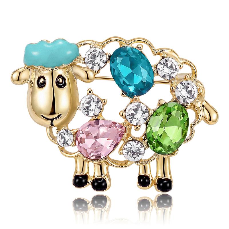 1Pcs Cute And Exquisite Color Diamond Inlaid Sheep Brooch Simple And Versatile Animal Zodiac Lamb Pin Accessories For Men Women