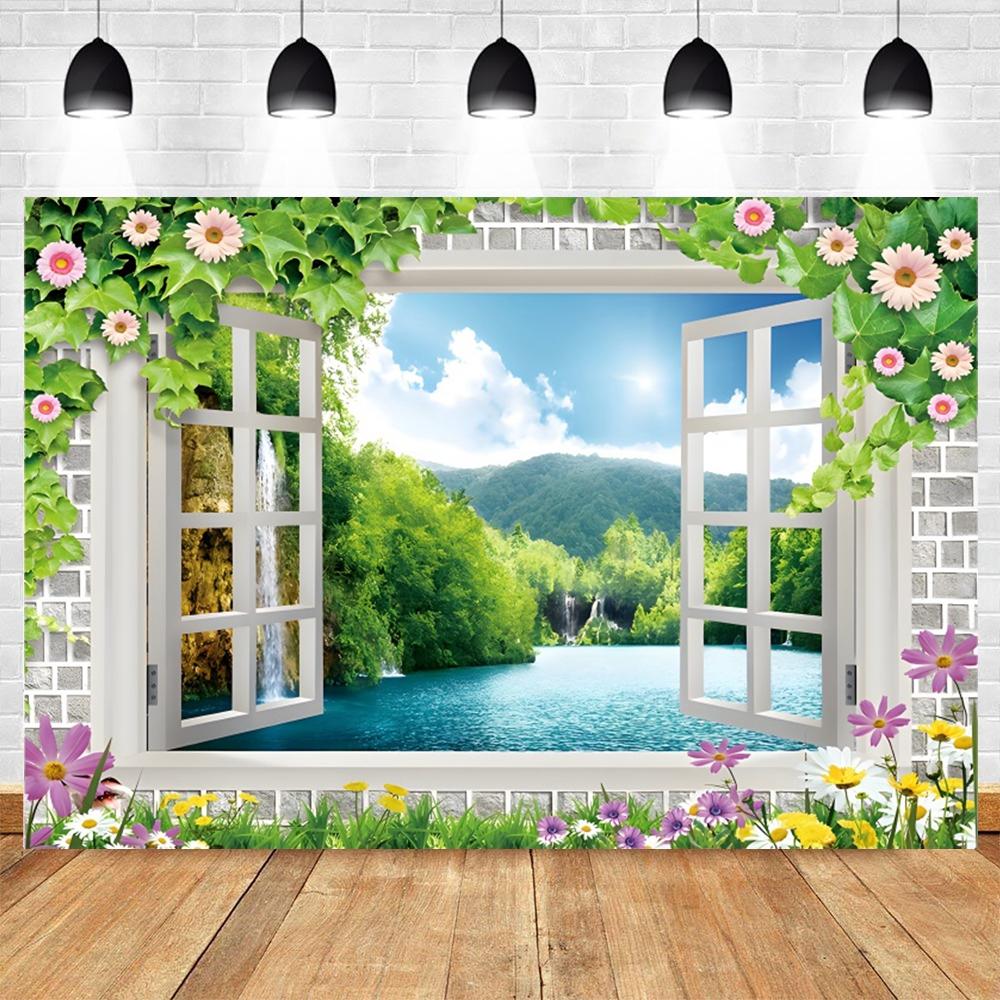 Summer Seaside Tropical Beach Balcony View Backdrop Palm Trees Mountain Wedding Party Portrait Photography Background Photo Prop