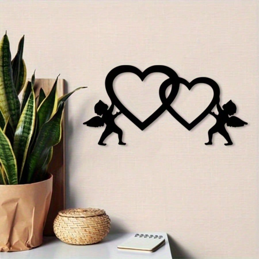 Metal Wall Art Vintage Cherub Heart Romantic Iron Decor Home Valentine Gift