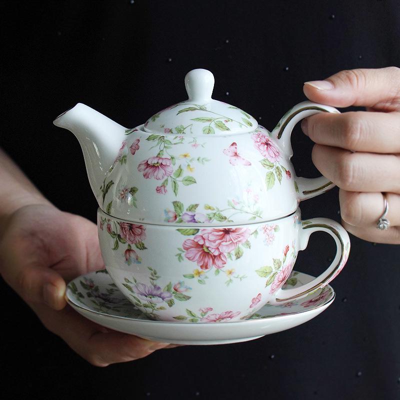 Mother-Child Ceramic Tea Set: Upgraded Pot & Cup with Floral Design