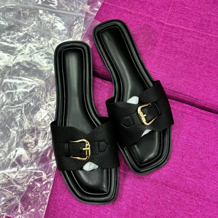 Fashion Trendy Flat Slides for Women Various Colors Metal Buckle Strap 2025 Summer Beach Trips Shoes Daily Outdoor Female Slippers