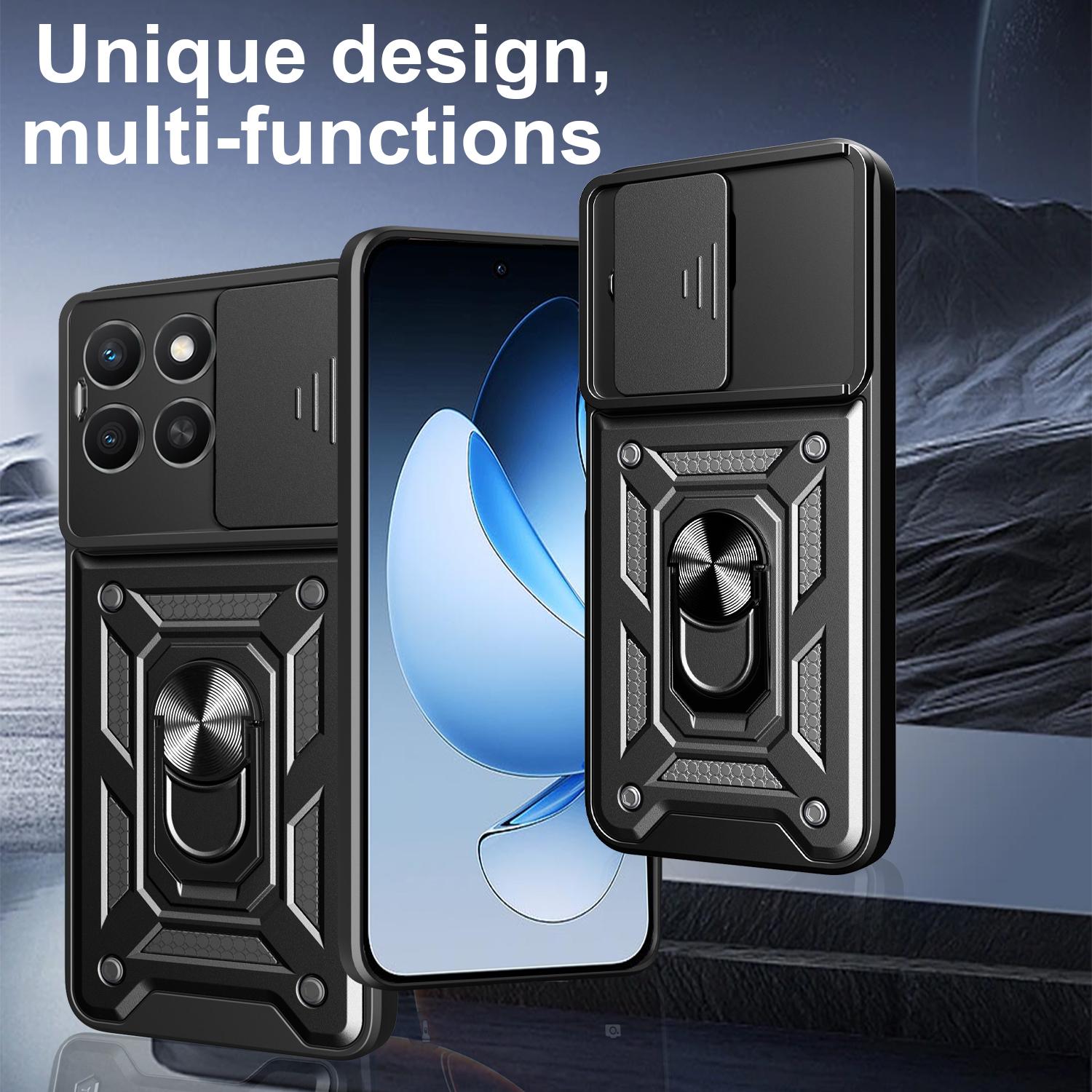 

For Honor X8c 4G Case with Slide Camera Lid PC+TPU Kickstand Phone Cover Black