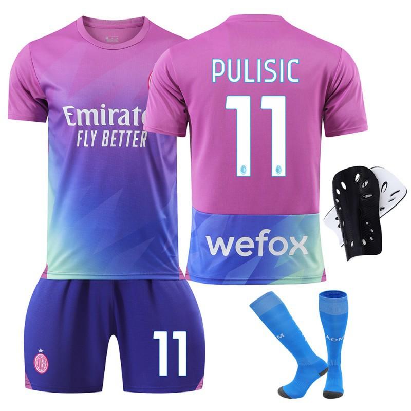 AC Milan 2 Set Maglia da Trasferta N.. 9 Giroud No. 10 Leone No. 11 Pulisic No. 19 Uniformi da Calcio Olimpiche Edizione per Fan