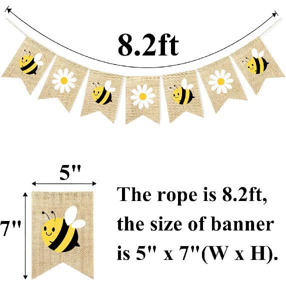 Bumble Bee Banner Burlap with Daisy Flower Bunting Happy Bee Day Decorations Garland Bumblebee Party Decorations for Baby Shower Birthday Supplies