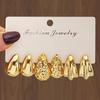 Elegant Geometric Gold Earrings Set - 3 Pairs of Versatile Water Drop Twist Designs