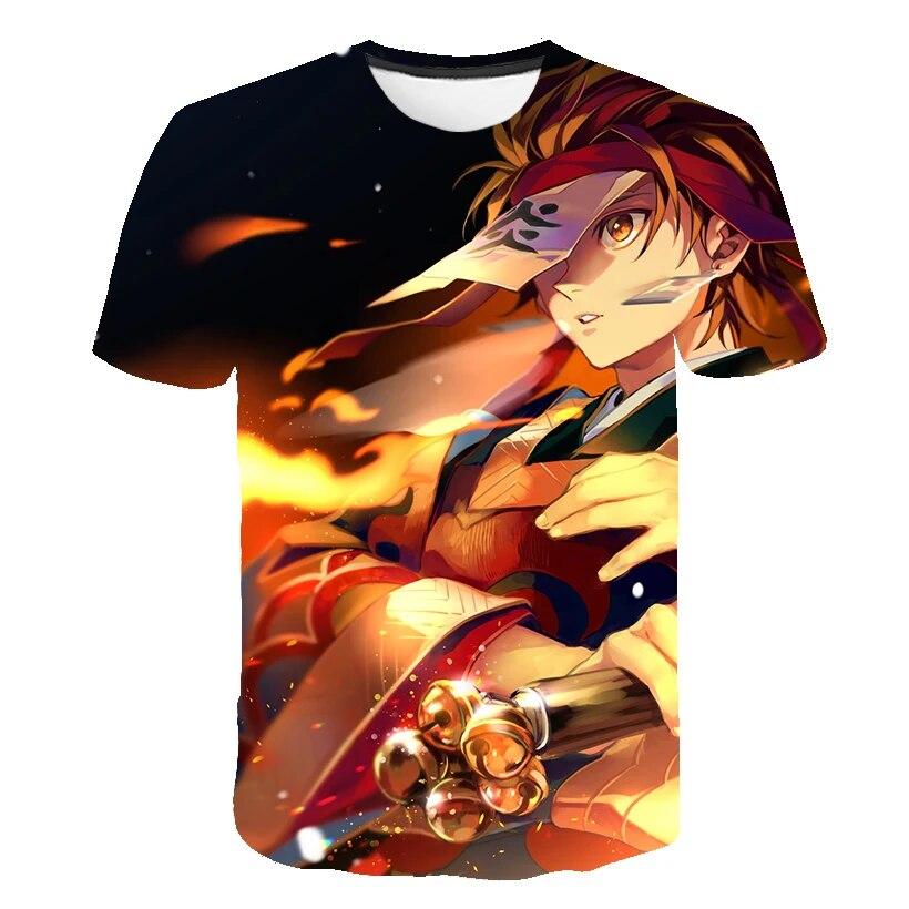1-14 Jahre alt Cartoon Demon Slayer Print T-Shirts Jungen Mädchen Sommer Kinder Kleidung 3D Druck Kurzarm O-Ausschnitt Tops T-Shirts