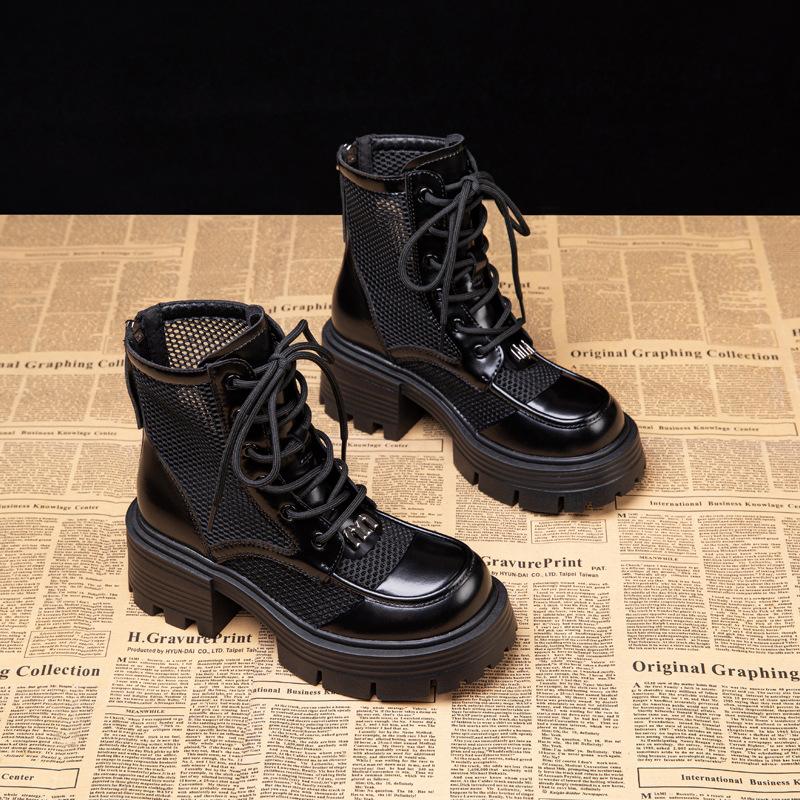 Genuine Leather Thick Soled Short Boots for Women with British Style Thick Heels  Spring and Autumn Winter with Plush Boots