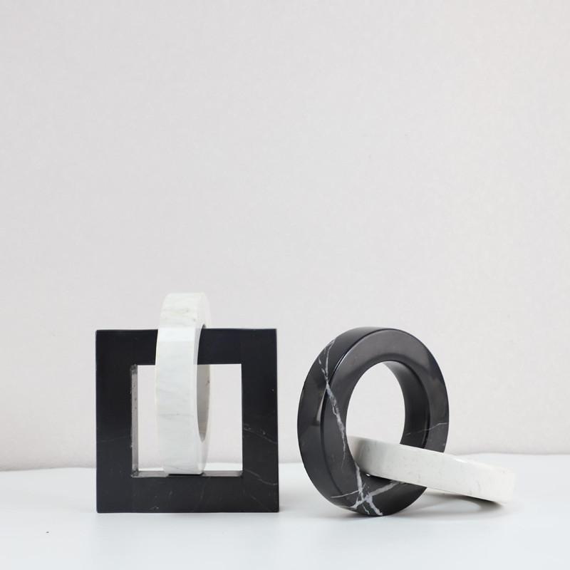 Black and White Marble Circular Knot Statue, Desktop Decoration, Creative Rope Knot Sculpture, Home Decoration Ornaments