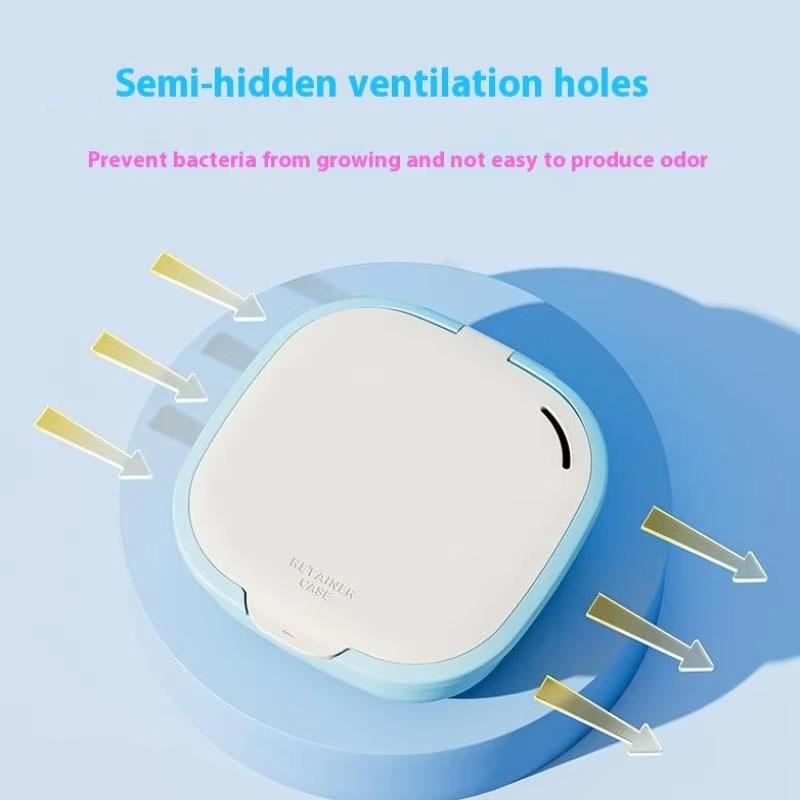 Portable Retainer Case with Mirror & Drainage Layer Braces Storage Box Daily Oral Cleaning False Teeth Aligner Denture Container