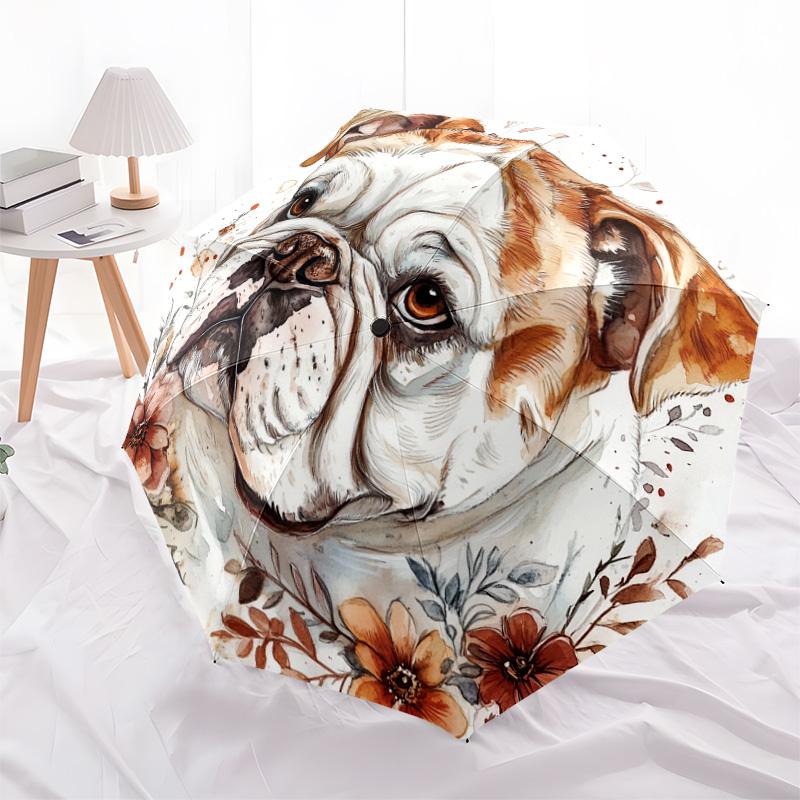 1 Pezzo Ombrello Pieghevole Automatico - Fantasia Floreale Bulldog, Design Portatile e Pieghevole con 8 Stecche, Regali di Natale e Compleanno