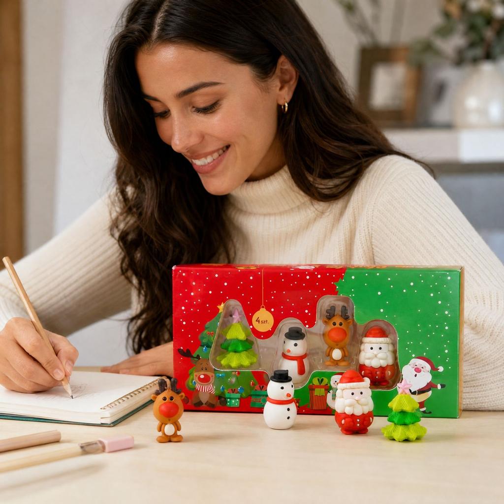 Christmas 3D Take- Eraser Set with, Snowman and Christmas Tree, Boxed Puzzle Erasers for Holiday Party Favors