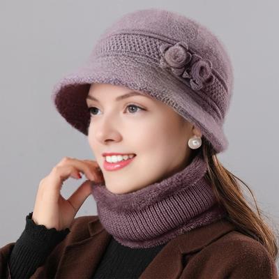 Yousheng 2Pcs/Set Women Winter Hat Scarf Set Elastic Soft Warm Solid Color Design Imitation Rabbit Fur Basin Hat Scarf Set