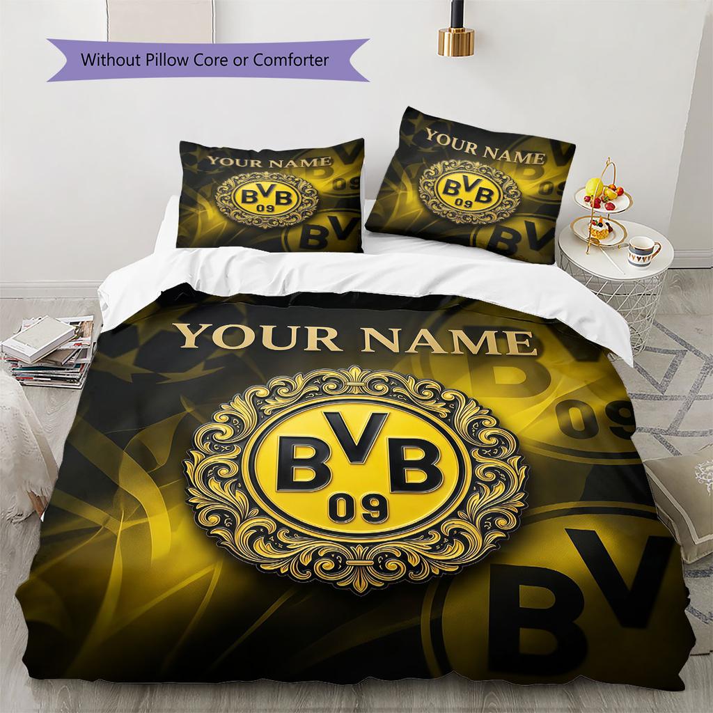 Custom Name,Borussia Dortmund Pattern Bedding Home Decoration Birthday Gift ( 1 Duvet Cover + 2 Pillowcase, Without Core),fan Merchandise.