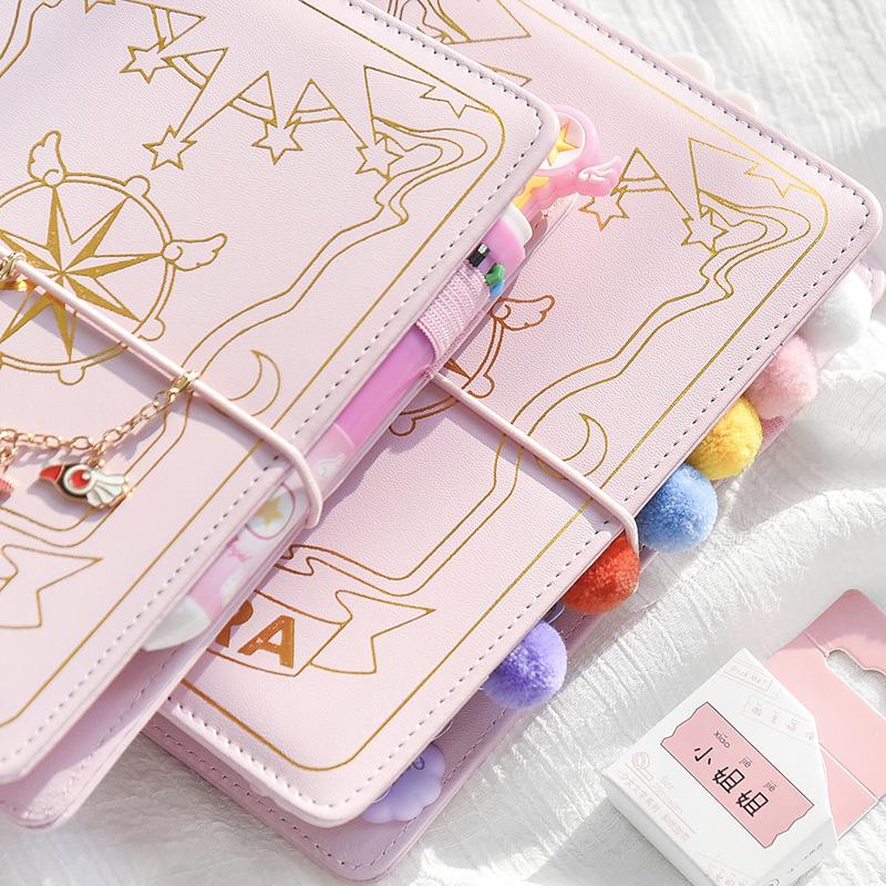 Cute Pink Sakura Anime Loose-Leaf Diary Notebook Colorful Pages Spiral 6 Holes Binder Notebook Journals Planner Stationery Set Quality
