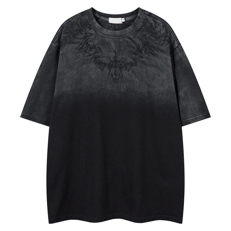 2025 Thorn Series Letter Embroidery Distressed Washed American Short-Sleeve T-Shirt Unisex Loose Trendy Hip-Hop Short Sleeve