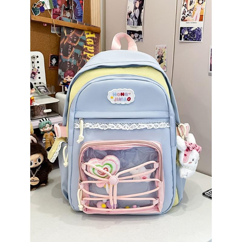The new schoolbag is fresh and sweet, candy-colored backpack, lightweight spring outing for junior high school students, and large-capacity backpack.
