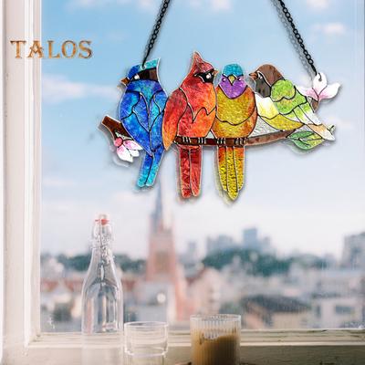 Buntglas-Fensterbehang zum Aufhängen, lebendige Farben, einfach aufzuhängen, handbemalte Vogel-Fensterbehänge