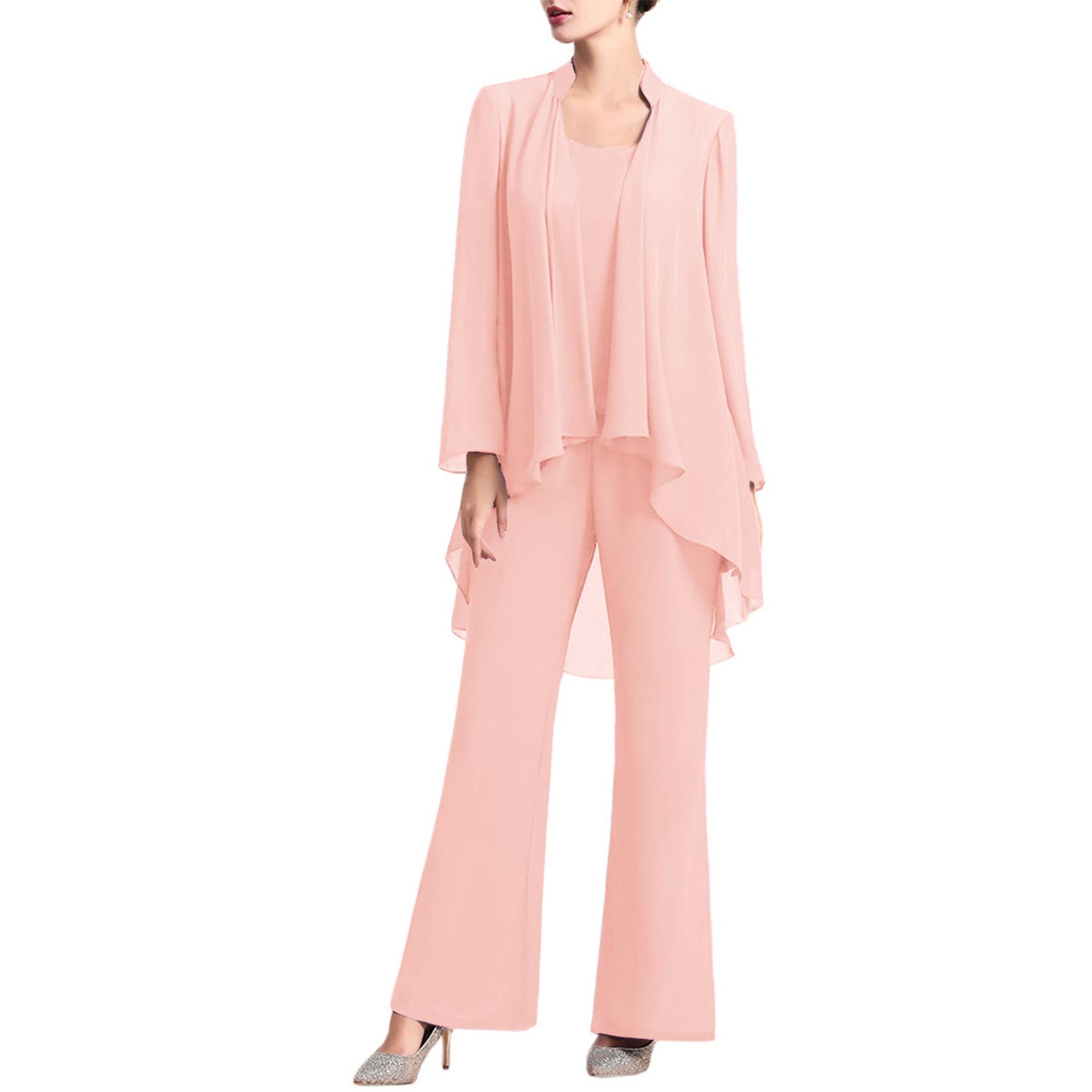 

Женские 3 шт. Шифоновые брюки для матери невесты Костюмы для свадебного гостя Вечернее платье 2XL розовый