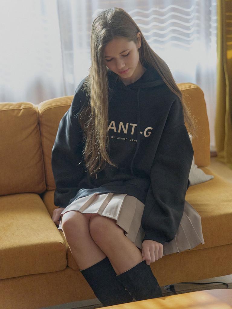 Logo Hooded Long T-Shirt - Black (Fleece)