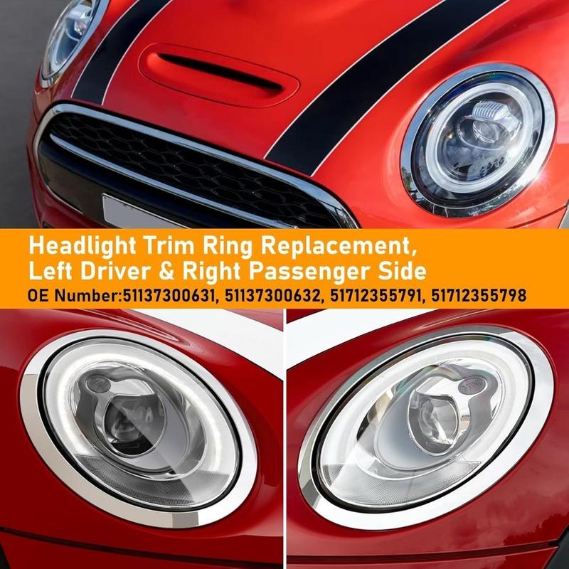For Mini For Cooper F55 F56 F57 2014- Gloss Black/Silver Plated Headlight Ring Bezel Trim Surround Cover 51137300631