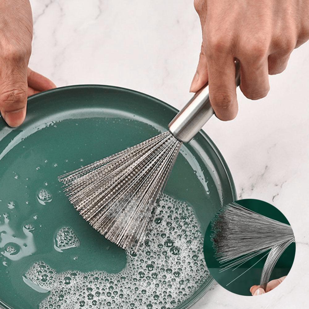 Stainless Steel Dish Brush Long Handle Pot Brush Scrubber Kitchen Cleaning Brush Pan Bowl Cleaner Kitchen Cookware Clean Tool