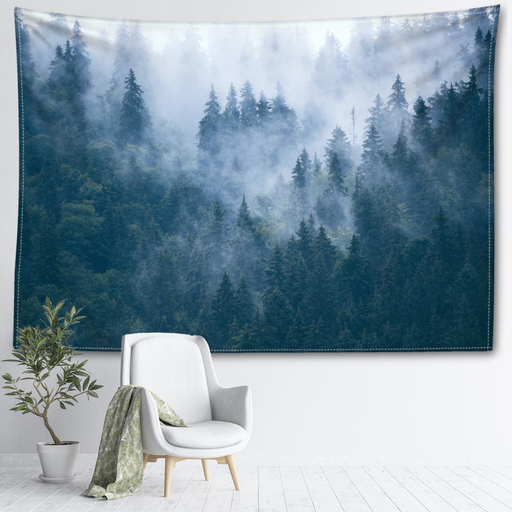 Tapiserie Misty Forest Závěs na stěnu Přírodní a minimalistická scenérie Bohémské umění Moderní styl Home Decor