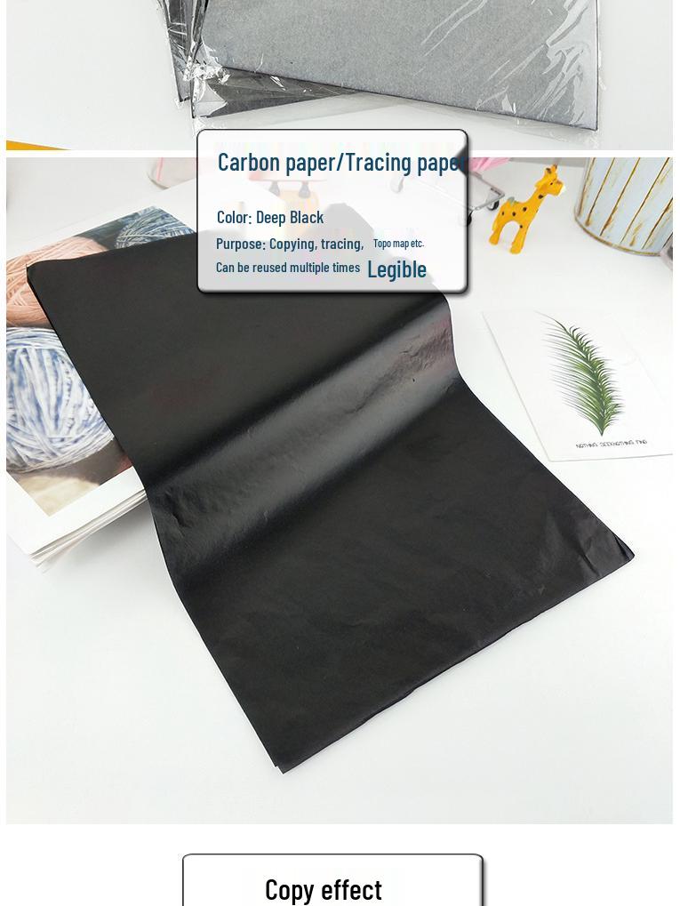 Large Single-Sided Black Carbon Graphite Paper for Non-Stick Handwriting & Cross-Stitch Tracing.