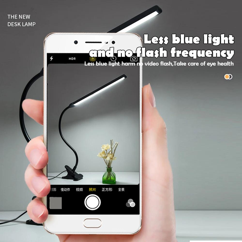 LED Clip-on Desk Lamp 360° Rotatable and Bendable 3 Colors Adjustable USB Eye-Caring Reading Desk Lamp for Home Office Computer