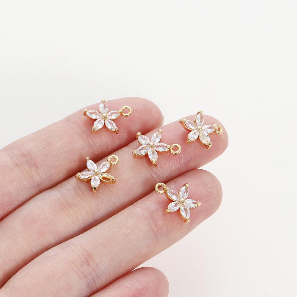 10*11MM 18K Gold Color Brass with Zircon Flowers Charms Pendants Jewelry Making Supplies Diy Necklaces Findings Accessories
