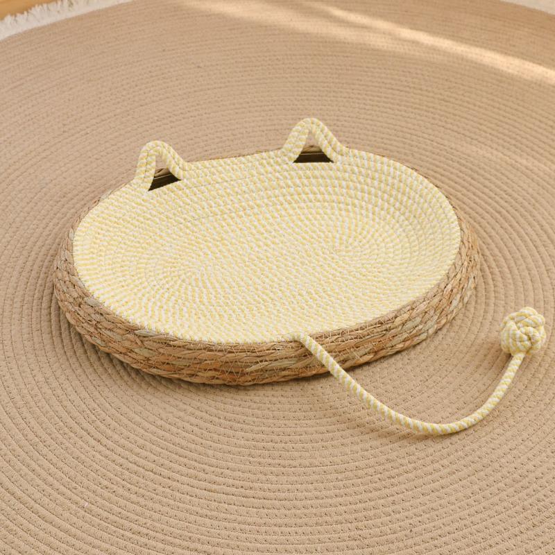 Cat‑Ear Woven Cotton Rope Cat Bed Summer Cooling Mat With Toy Wear‑resistant Sleeping Nest For Cats