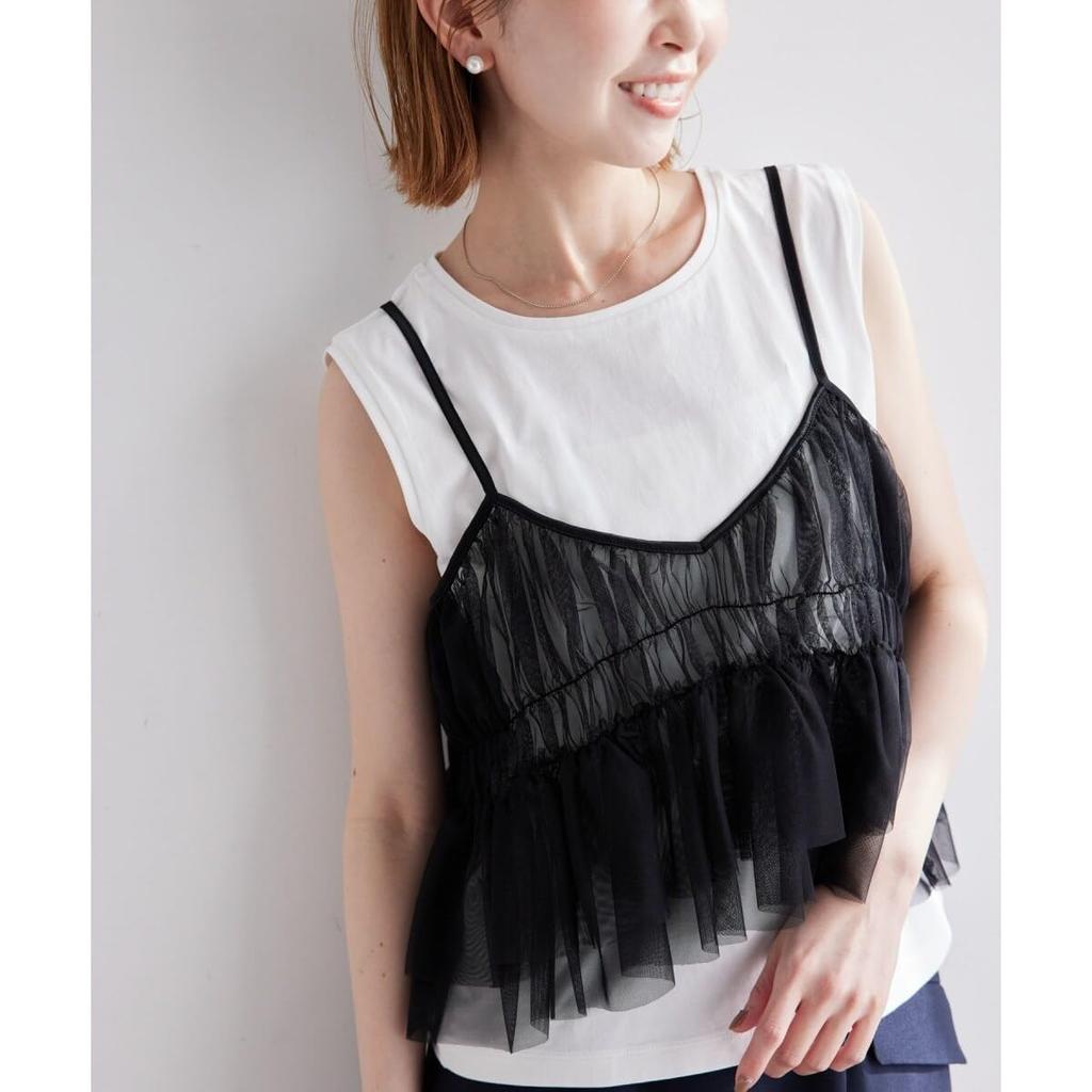 ROPE PICNIC Shirred Tulle Camisole Women's Set, Off-White (16)