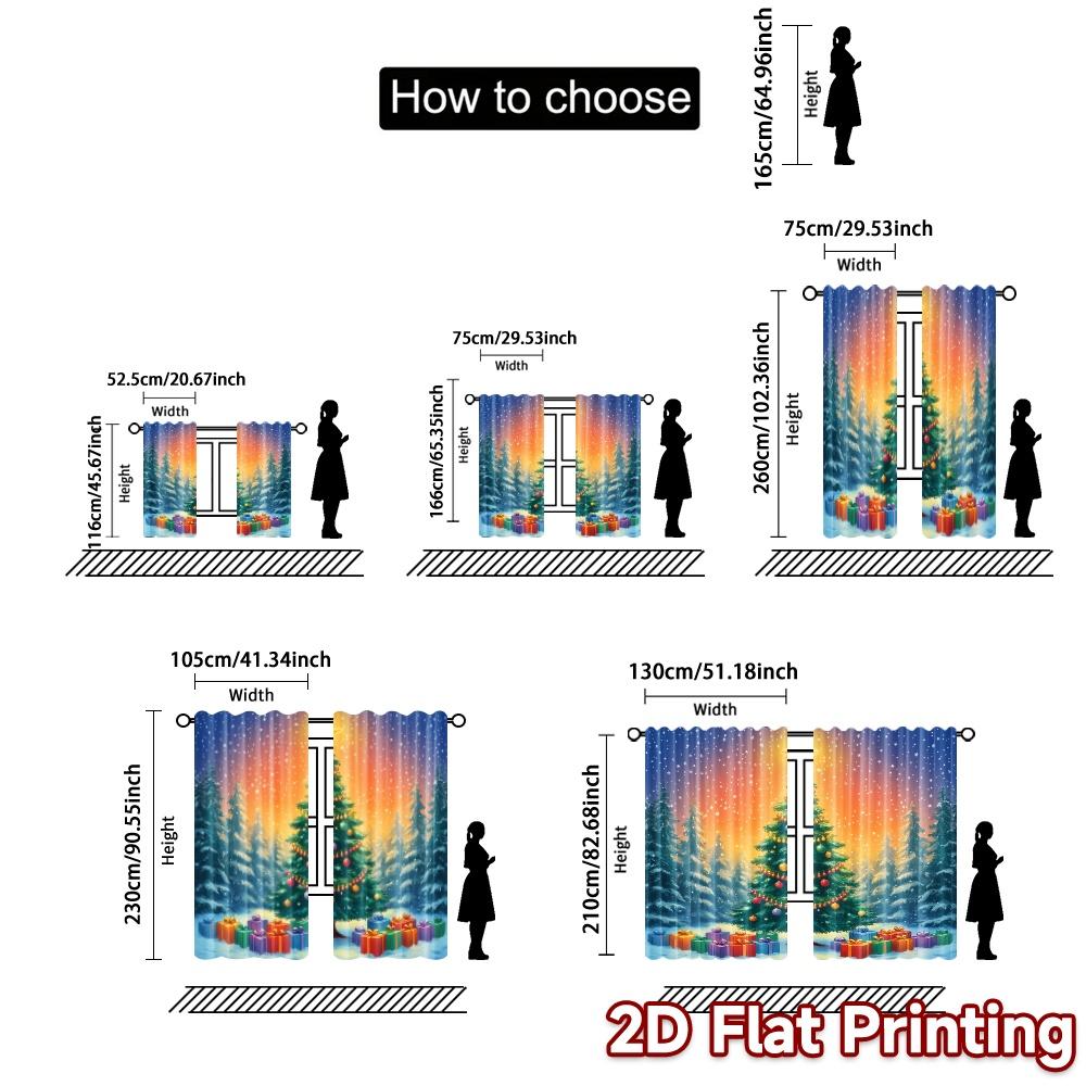 2 Stück, Vorhänge Weihnachtsbaum Geschenke Schneefall (3) Modische Beliebte Vorhänge Stoffvorhänge Wärmedämmung und Raum