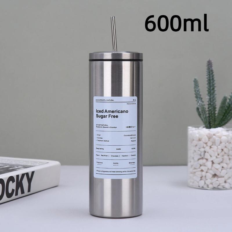 Stainless Steel Insulated American Coffee Mug Portable Outdoor Mug With Straw 600Ml
