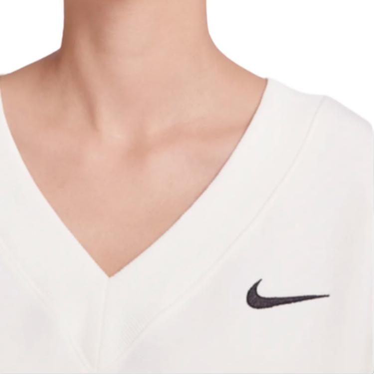 Nike Sportkleding Phoenix Fleece Vintage Effen Kleur Logo Geborduurd V-hals Fleece Los Kort Sweatshirt Dames tops Zeil FN3652-133