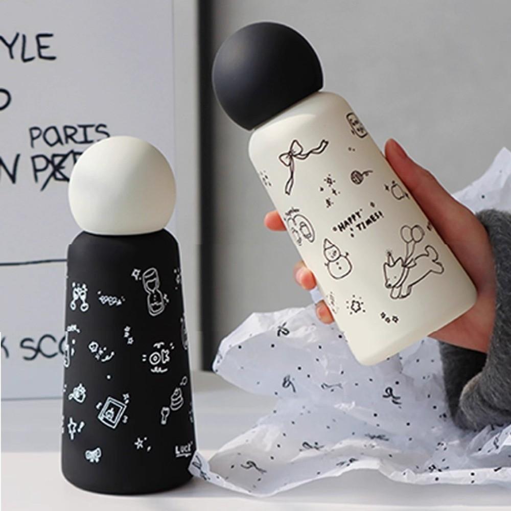 Round-shapes Lid Coffee Cup Black White Vacuum Water Bottle New Thermal Car Cup  Gifts