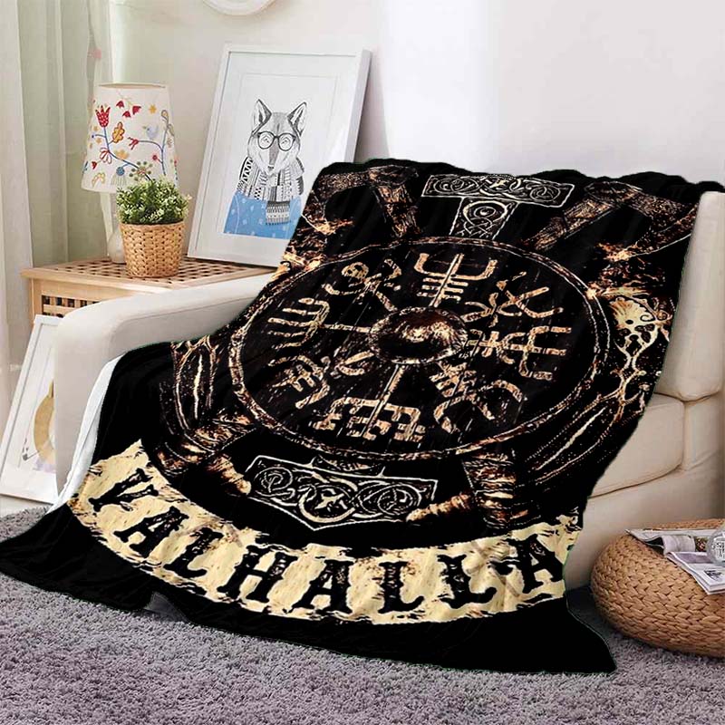 new model Viking Norse Rune Symbol Print Flannel Blanket Cozy Warm Throw Sofa Bedroom Present Indoor Home Seasonal Bedding Decor
