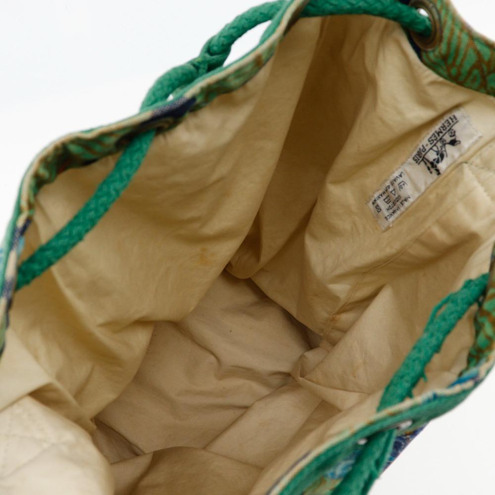 Hermes One Belt Shoulder Bag Botanical Pattern Bird Pattern Vintage Green Cotton Women Used