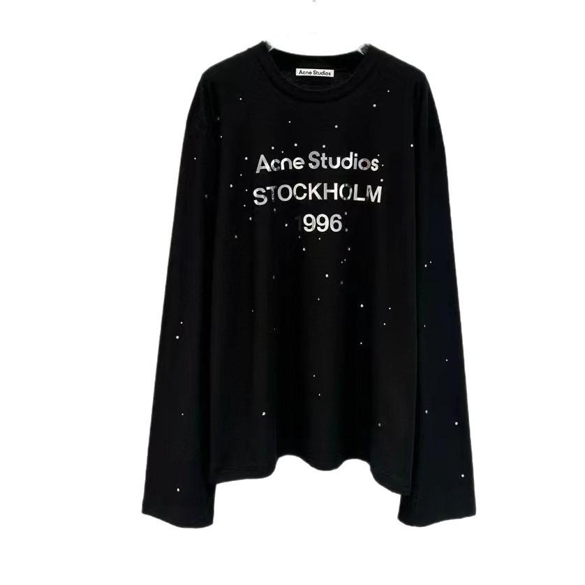 Tricou lung pentru femei 1996 cu imprimeu oglindă și strasuri, cu mânecă lungă