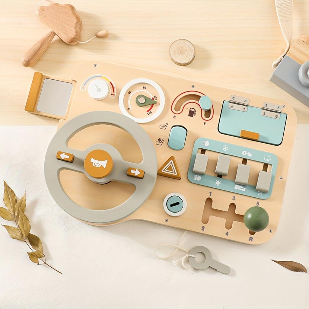 Wooden Steering Wheel Sensory Activity Board For Kids,Fine Motor Skills, Travel Busy Board, Educational Toys For Boys And Girls