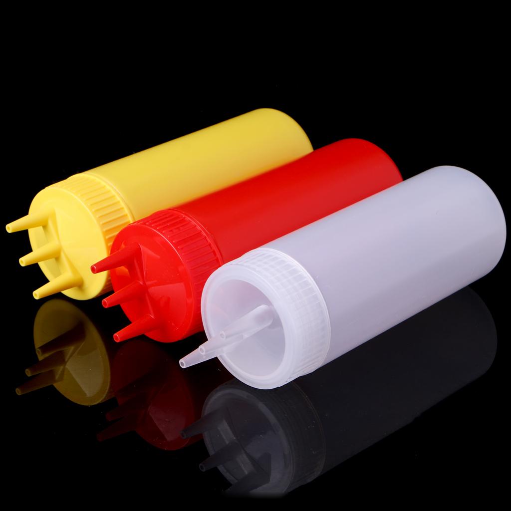 3 Hole Squeeze Bottle Condiment Dispenser Sauce Vinegar Oil Ketchup Cruet Bin