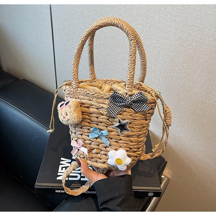Simple Beach Woven Bag Women's Fashion Straw Woven Bag Handwoven Vegetable Basket Niche Messenger Bag