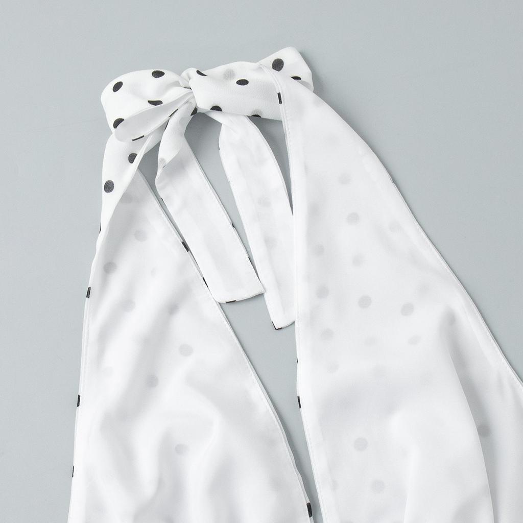Summer Polka Dot Matching Set Sexy Tie-front Halter Top Low-waist Midi Skirt Y2K Hot Girl Outfit For Women