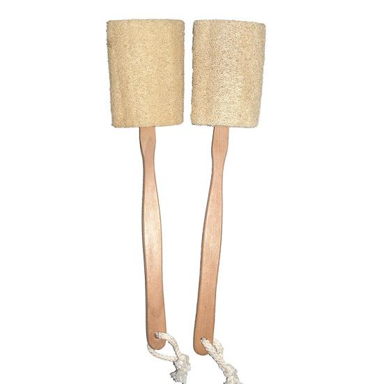 

Natural Exfoliating Luffa Bath Brush For Men And Women With Long Wooden