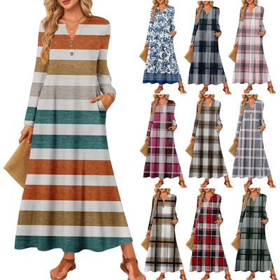 Women's Plaid Print Long-sleeved Comfortable Loose Dress Elegant Dress