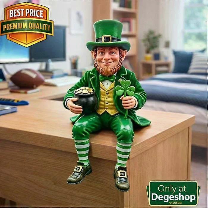 St. Patrick's Day Figurines Irish Shamrocks Leprechaun Green Gnomes Scottish Resin Statue Lovers Gifts for Home Kitchen Office Tiered Tray Table Decor