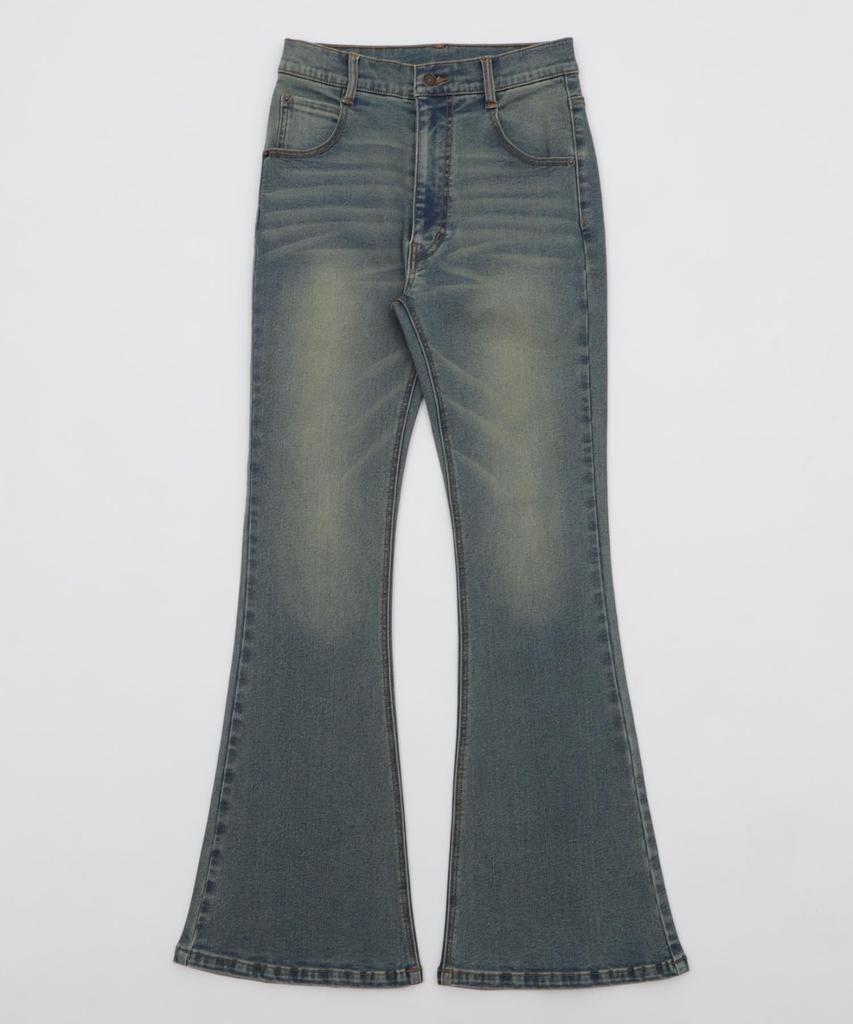 WEGO Stretch Denim Flare Medium Korean Autumn Clothes Women's Pants, Medium, Denim, Girly, Style,