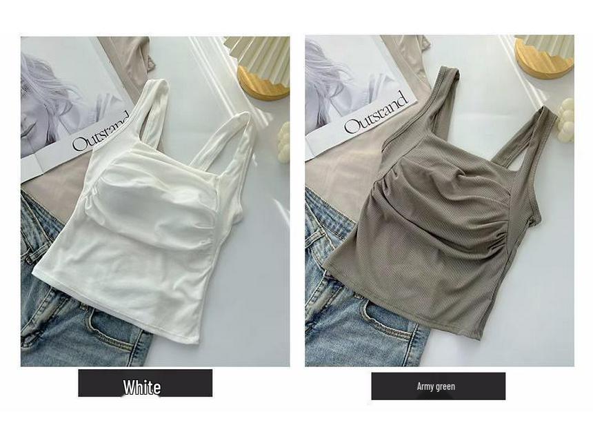 Korean Ruffled Spaghetti Strap Women's Tank with Chest Pads - Sexy Backless Slimming Base Layer