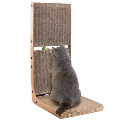 AUSCAT Cat Scratching Wall, Cardboard, L-Shaped Cat Scratching Post with Toy Ball, Vertical, H69cm